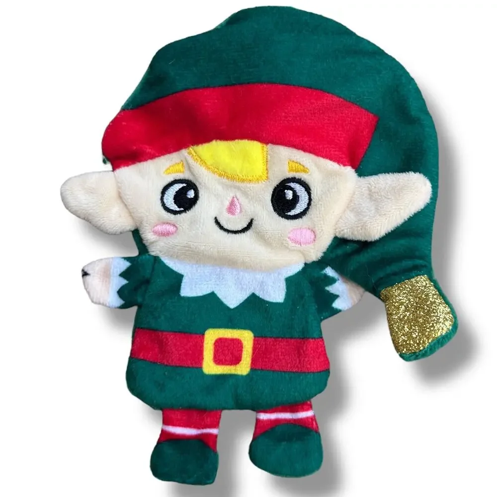 Merry & Bright Green Elf Flattie Dog Toy Squeak Crinkle Plush Shake Play Holiday
